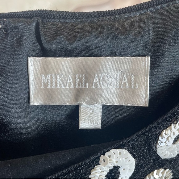 Mikael Aghal sequin dress silk women’s size 2 short sleeve black and white - Picture 9 of 9